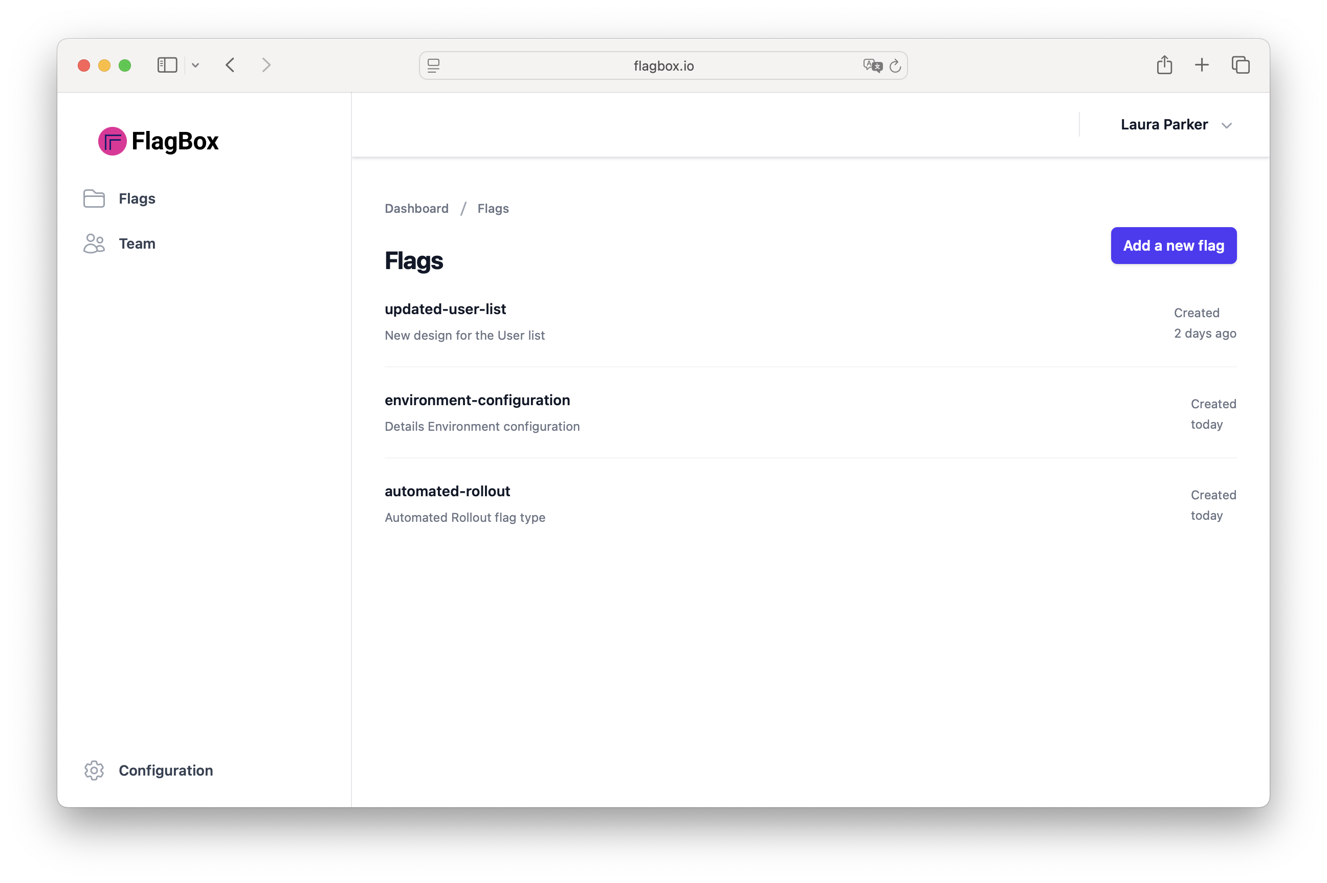 Screenshot of the dashboard